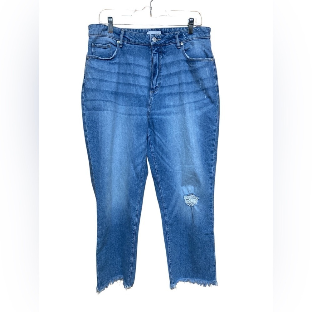 LOFT The Curvy Straight Cropped Distressed Blue Jeans, Size 12.